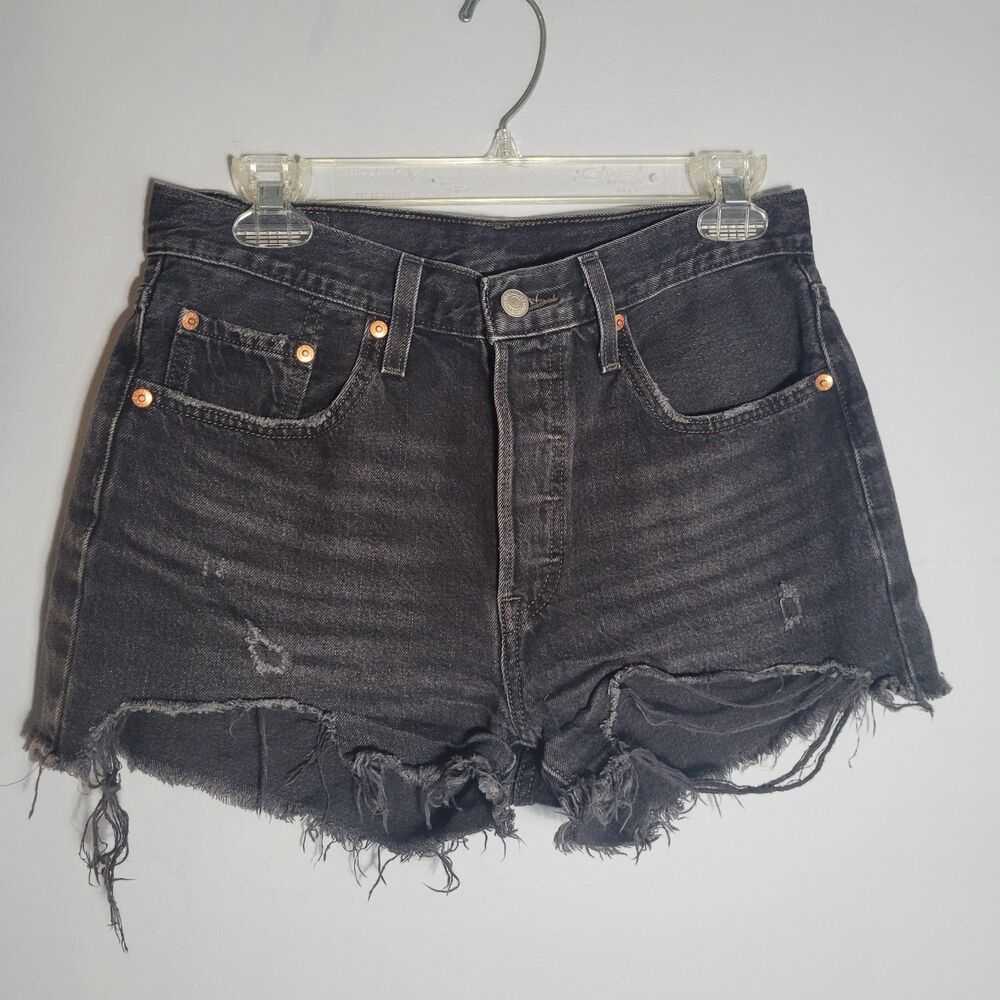 Levi's 501 Black Button Up Denim Cutoff Shorts Red Tag Size 27